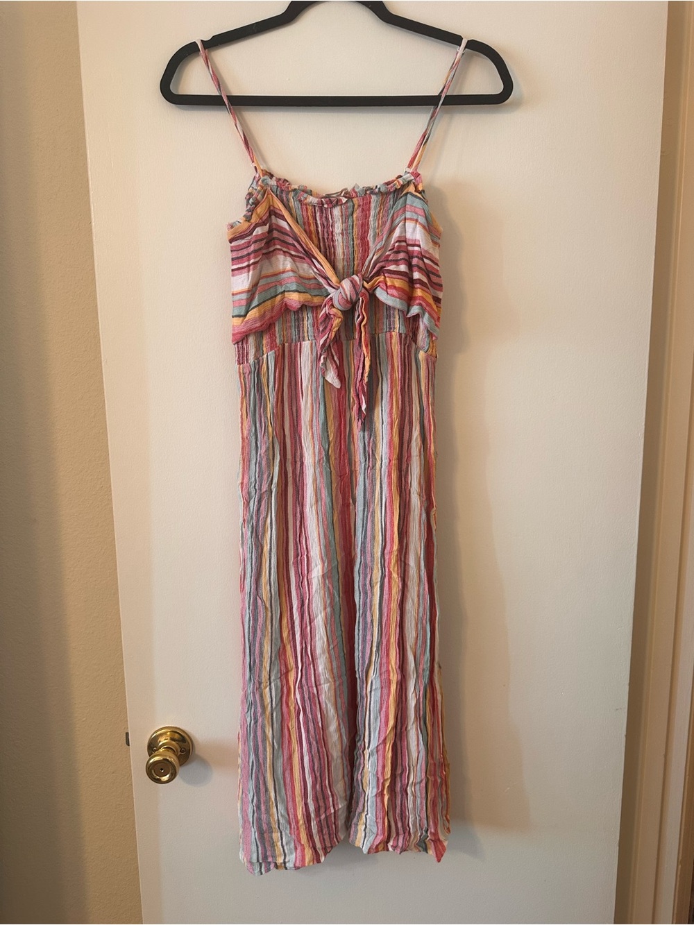 Striped Multi-Color Tie-Front Maxi Dress - Pink & Cream
